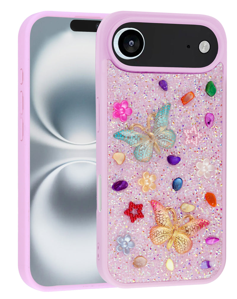 Encuentra la mejor funda con diseño de mariposa y brillantina en color púrpura para iPhone Air en Guatemala.