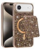 Protege tu iPhone Air con estilo en Guatemala con esta funda dual layer Magnetic Diamond en color oro con ranura para tarjeta magnética.