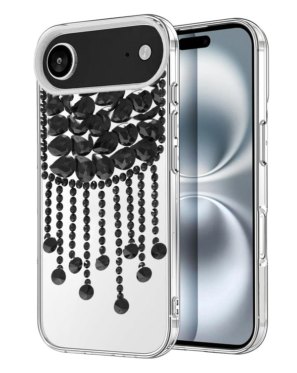 Funda de lujo con colgante diamante y borla cristal iPhone Air Negro
