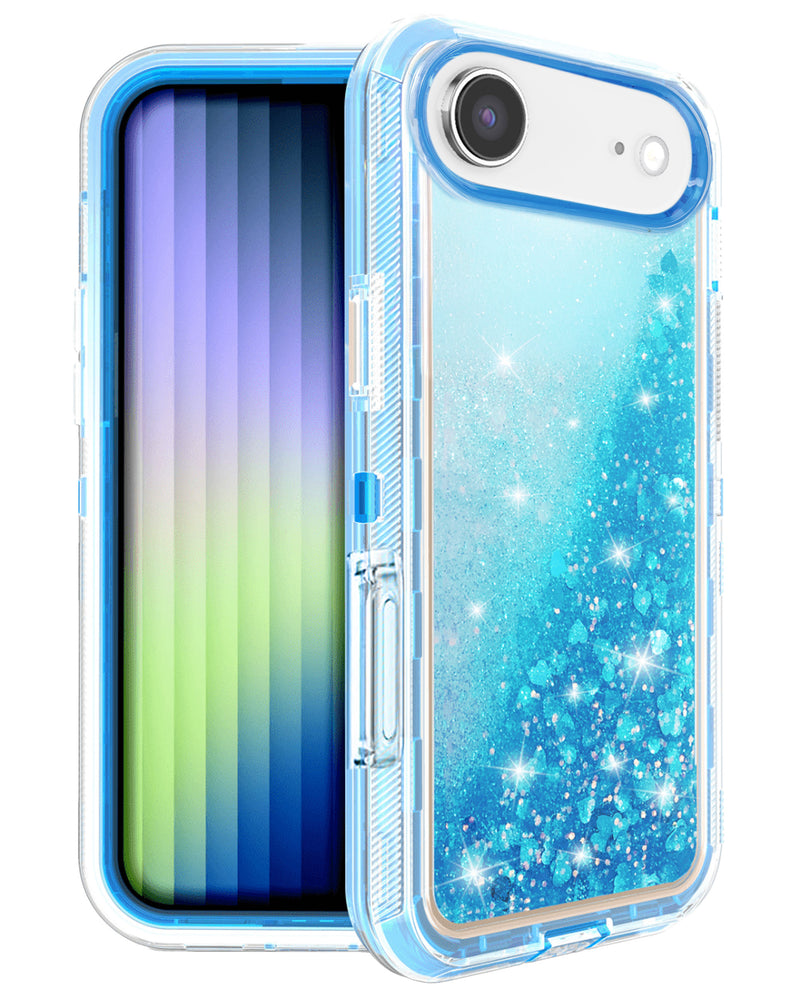 Protege tu iPhone Air con estilo con esta funda bumper glitter líquido en color azul, disponible en Guatemala.