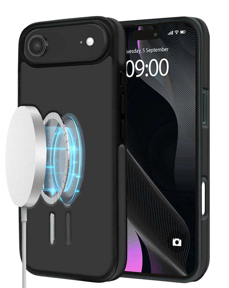 Funda de diseno de cuero full cover con carga inalambrica iPhone Air (Negro)