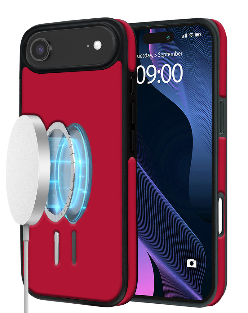 Funda full cover de diseno en cuero con carga wireless iPhone Air Rojo