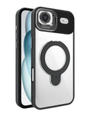 Encuentra en Guatemala fundas transparentes magnéticas para iPhone Air con 2 kickstand y lente de cámara en color negro.