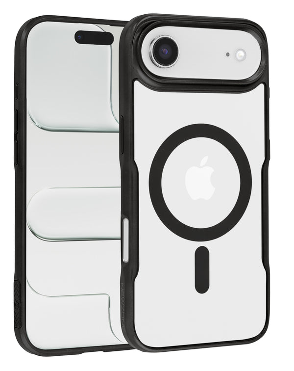 Funda magnética transparente negra para iPhone en Guatemala, accesorio de calidad y estilo para proteger tu dispositivo.