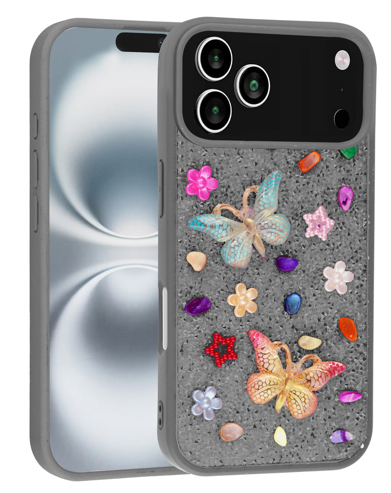 Encuentra la mejor funda Butterfly Glitter Rhinestone GRAY para tu iPhone 17 Pro en Guatemala.