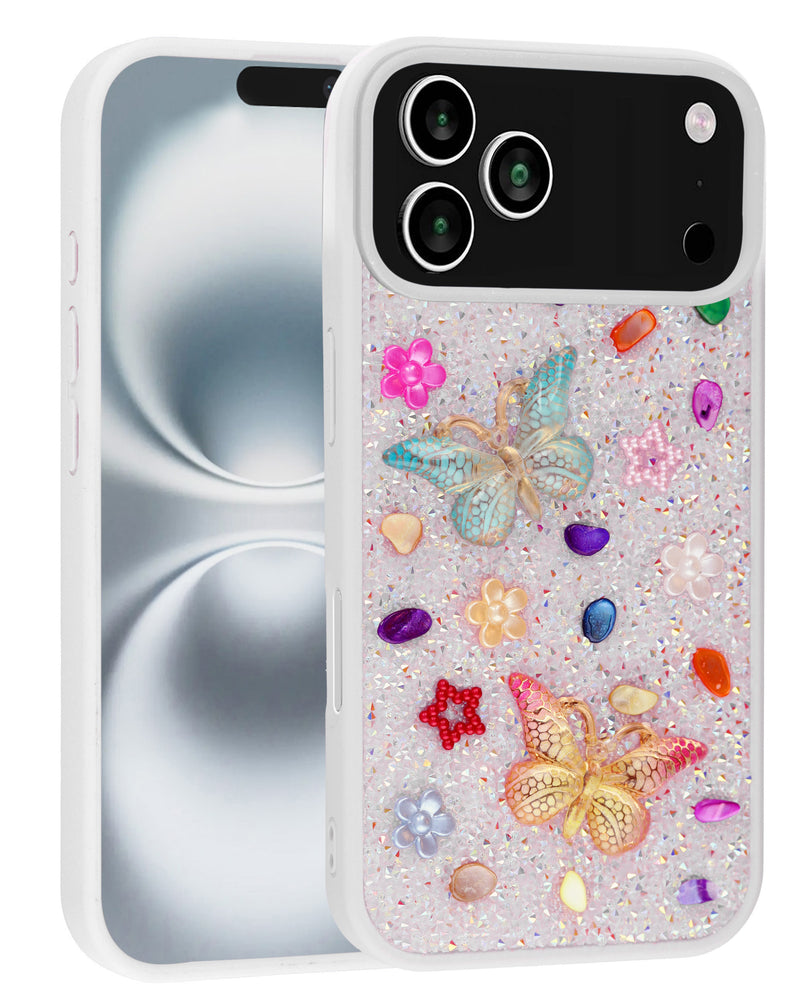 Encuentra la mejor funda decorativa Butterfly Glitter para iPhone 17 Pro en Guatemala.