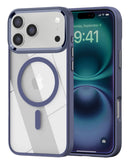 Funda transparente magnética con brillos para iPhone 17 Pro en color azul, ideal para proteger tu dispositivo en Guatemala.