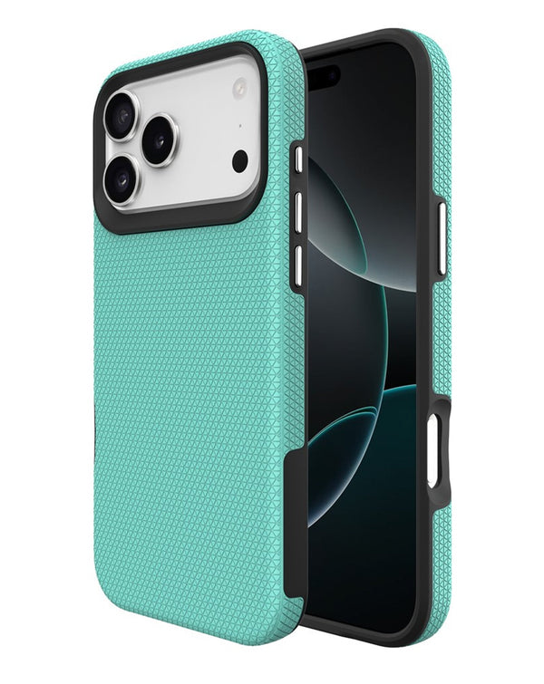 Encuentra la mejor carcasa protectora de doble capa con absorción de golpes TEAL para tu iPhone 17 Pro en Guatemala.