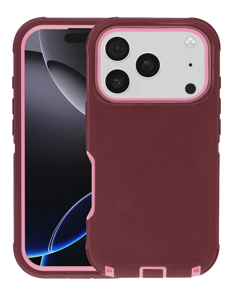 Protege tu iPhone 17 Pro con este resistente case heavy duty en colores MAROON & PINK en Guatemala.