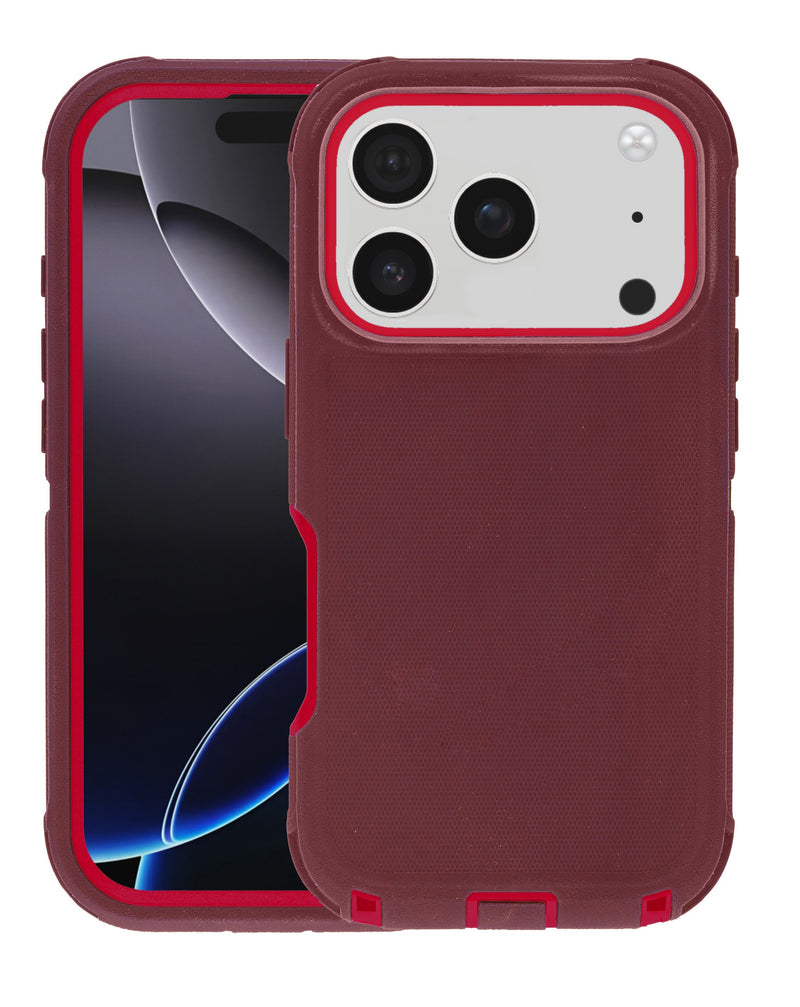 Encuentra en Guatemala el mejor case heavy duty MAROON & RED para iPhone 17 Pro en talleres de reparaciones de celulares.