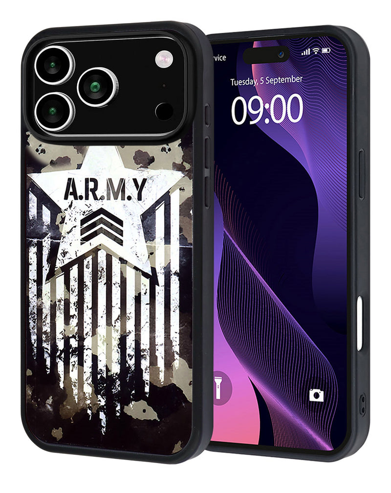 Encuentra el mejor case impreso de placa de aluminio A.R.M.Y para tu iPhone 17 Pro en Guatemala.