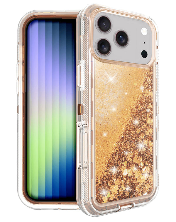 Compra el case protectivo glitter liquid bumper en color ROSE GOLD para tu iPhone 17 Pro en Guatemala.