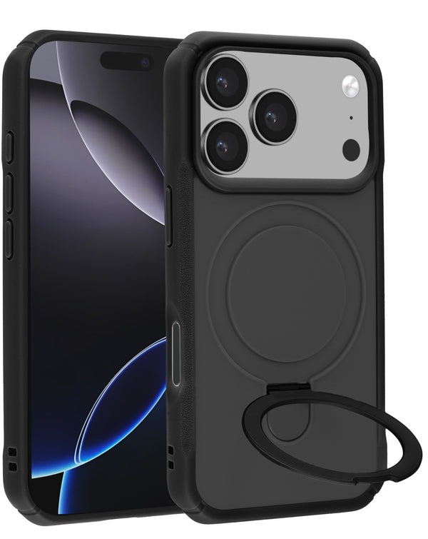 Compra en Guatemala el mejor case antichoque con soporte magnético para iPhone 17 Pro de color negro de la marca SlowBack.
