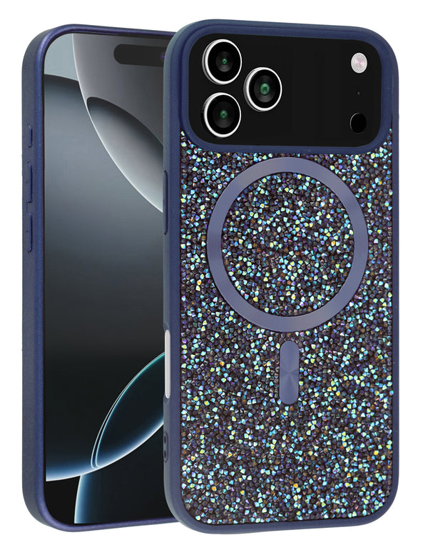Funda bling diamond crystal con carga wireless Azul iPhone 17 Pro