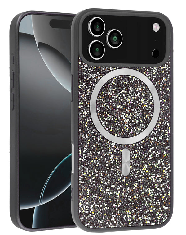 Tapa trasera Bling Diamond Crystal iPhone 17 Pro (Negro y Plateado)