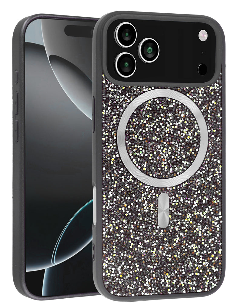 Tapa trasera Bling Diamond Crystal iPhone 17 Pro (Negro y Plateado)