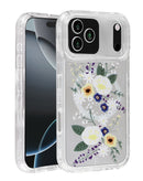 Funda transparente con cargador inalámbrico para iPhone 17 Pro en Guatemala, estilo Flower Design y etiquetas SlowBack.