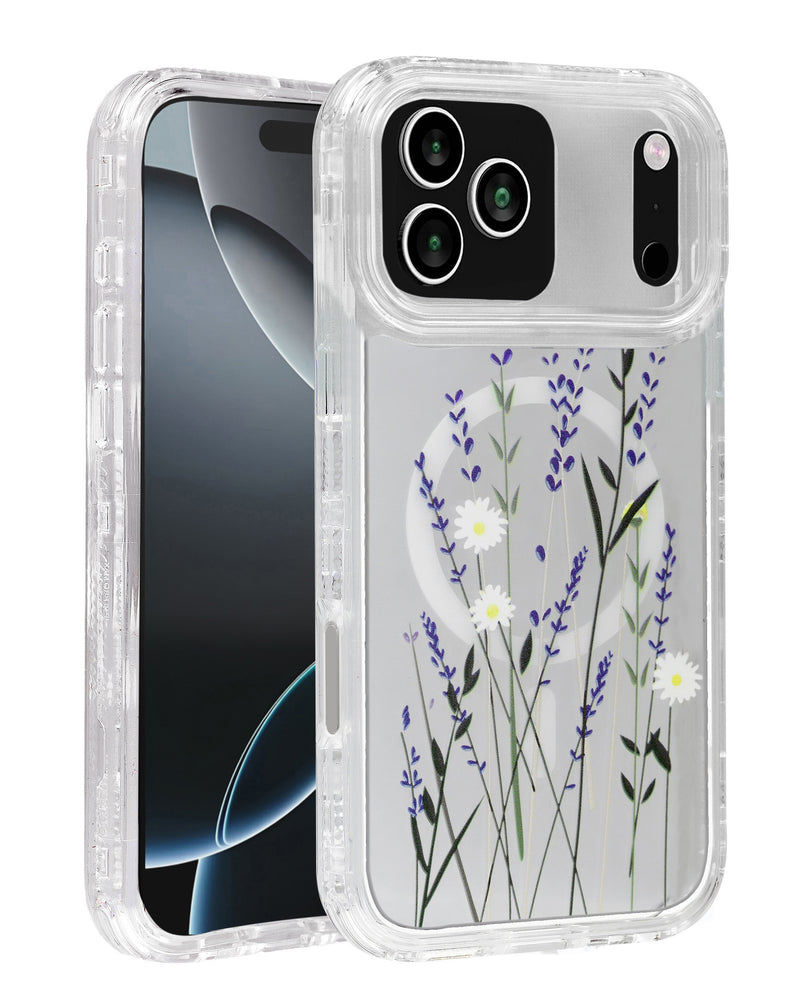 Compra la Funda transparente diseño Flower con cargador inalámbrico para iPhone 17 Pro en Guatemala.
