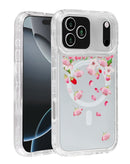 Tapa trasera transparente con diseño floral y cargador inalámbrico para iPhone 17 Pro en Guatemala.