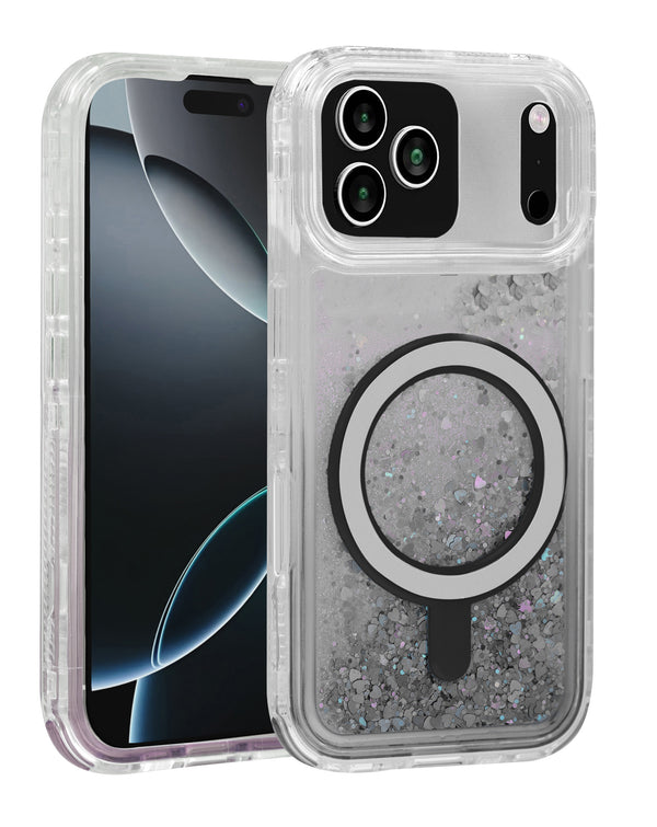 Funda protectora con carga inalambrica glitter liquido bumper iPhone 17 Pro Negro