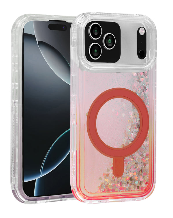 Encuentra la mejor funda protectora bumper con glitter líquido y carga inalámbrica para tu iPhone 17 Pro en Guatemala.