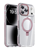 Funda transparente magnética con soporte para iPhone 17 Pro en color rosa en Guatemala.