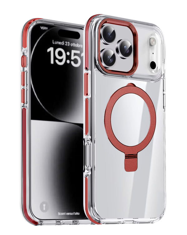 Encuentra fundas transparentes magnéticas con soporte para iPhone 17 Pro en Guatemala, en SlowBack, mayorista de accesorios para iPhone.