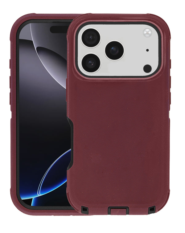 Encuentra la mejor funda heavy duty para iPhone 17 Pro Max en Guatemala en SlowBack, mayorista de accesorios con variedad de colores como maroon & black.