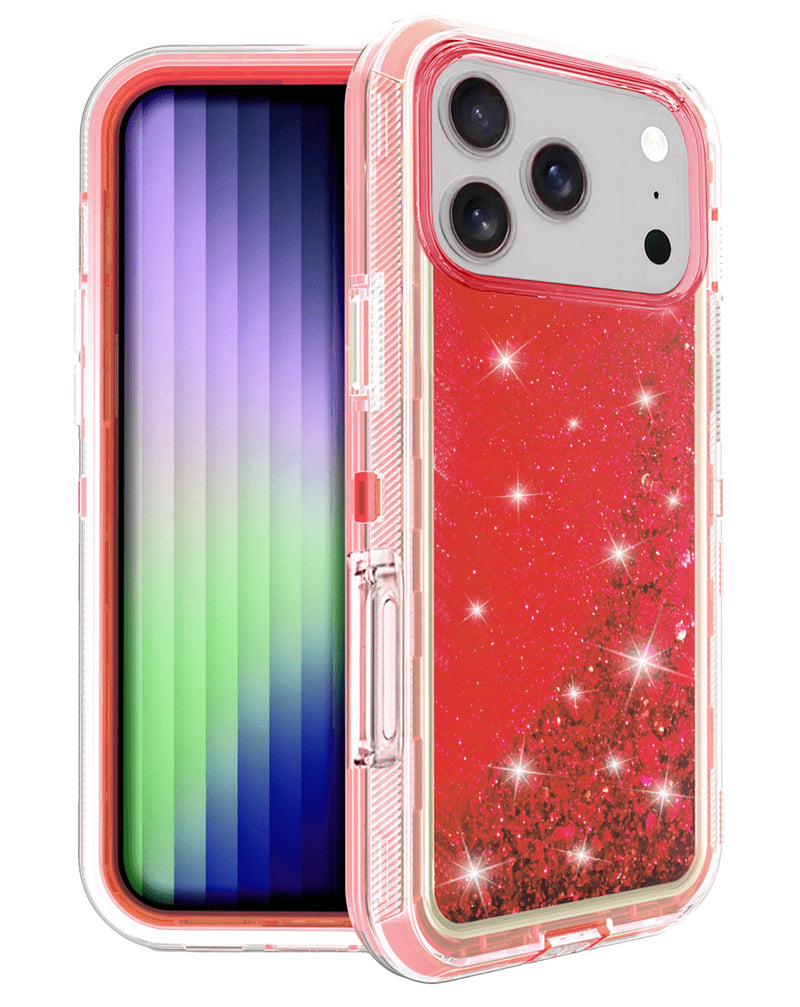 Encuentra la funda protectora glitter liquid bumper RED para iPhone 17 Pro Max en Guatemala al mejor precio en tiendas de accesorios para celulares.