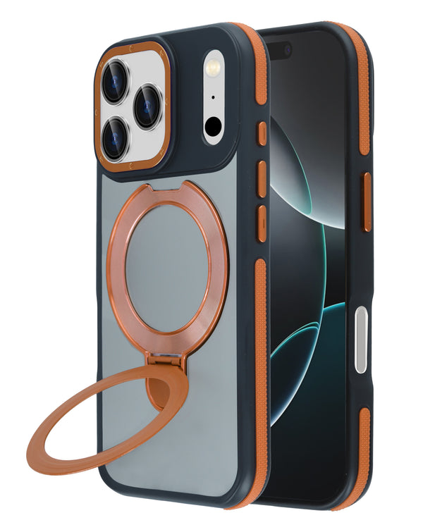 Funda transparente mate con soporte de carga inalámbrica ORANGE para iPhone 17 Pro Max en Guatemala, mayorista autorizado de accesorios SlowBack.