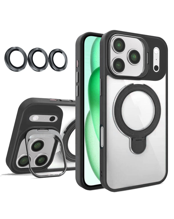 Encuentra la mejor funda magnética transparente con kickstand y lente para cámara para iPhone 17 Pro Max en Guatemala.