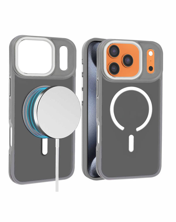Encuentra la funda de carga inalámbrica slim en color gris mate para iPhone 17 Pro Max en Guatemala, ideal para mayoristas y tiendas de accesorios y reparaciones de iPhone.