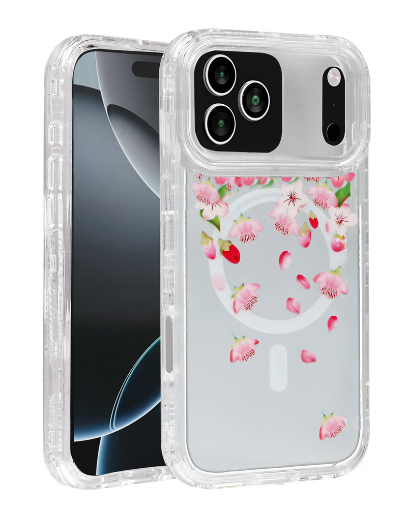Encuentra la tapa trasera transparente con diseño floral y cargador inalámbrico para iPhone 17 Pro Max en Guatemala.