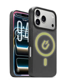 Funda de cuero negro SlowBack para iPhone 17 Pro, con cargador inalámbrico y IC preinstalado.