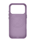 Funda de cuero morado claro con cargador inalámbrico SlowBack y chip IC para iPhone 17 Pro Max.