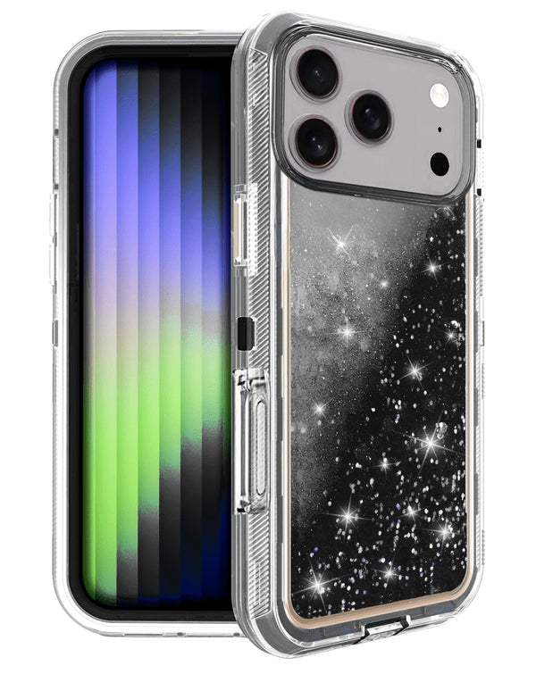 Encuentra la mejor funda protectora de glitter líquido en color azul para iPhone 17 Pro Max en Guatemala.