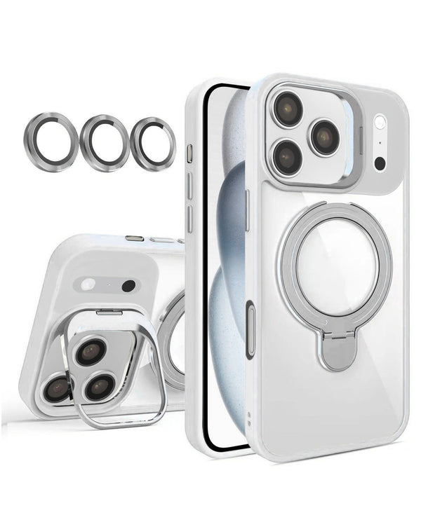 Encuentra la mejor funda transparente magnética con 2 soportes y lente de cámara para iPhone 17 Pro Max en Guatemala.