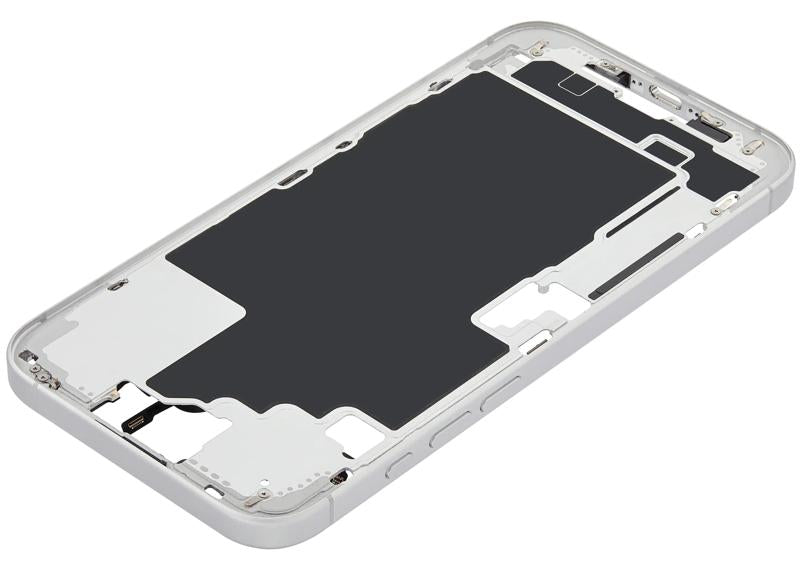 Marco medio con botones de encendido y volumen para iPhone 16 Plus en Guatemala, OEM usado de Grado A, blanco.