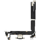 Flex cable de puerto de carga negro para iPhone 16 Plus disponible para reparaciones en Guatemala.