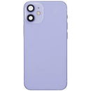 Tapa trasera morada usada para iPhone 12 Mini con puerto de carga y pequeñas piezas de repuesto.