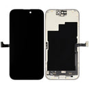 Pantalla Soft OLED usada para iPhone 15 Pro (A2848, A3101) con cable flex de sensor de luz, ideal para reparación.
