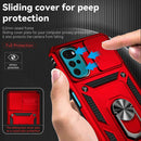 Funda híbrida roja para Moto G22 con doble capa, anillo metálico y protector de cámara SlowBack.