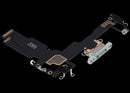 Puerto de carga flex cable usado OEM verde para iPhone 15, pieza de repuesto para reparación.