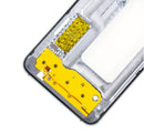 Tapa superior Samsung Galaxy S10e Prism White con piezas pequeñas para reparación de chasis.