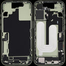Mid-frame housing iPhone 17 (A3280, A3281) color salvia, usado, con puerto de carga y small parts.