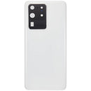 Tapa trasera de repuesto Samsung Galaxy S20 Ultra 5G en color Cloud White, brillante, con orificio para cámara.