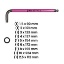 Set de llaves Allen hexagonales Wera Hex-Plus métricas multicolores de 9 piezas para tornillos.