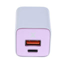 Cargador de pared GaN AmpSentrix Pro 30W rosa con puertos USB-C y USB-A.