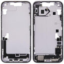 Chasis medio iPhone 14 Plus morado usado con puerto de carga y pequeñas piezas para reparación.