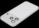 Tapa trasera plateada usada para iPhone 17 Pro Max (A3295) con puerto de carga flex y piezas pequeñas.